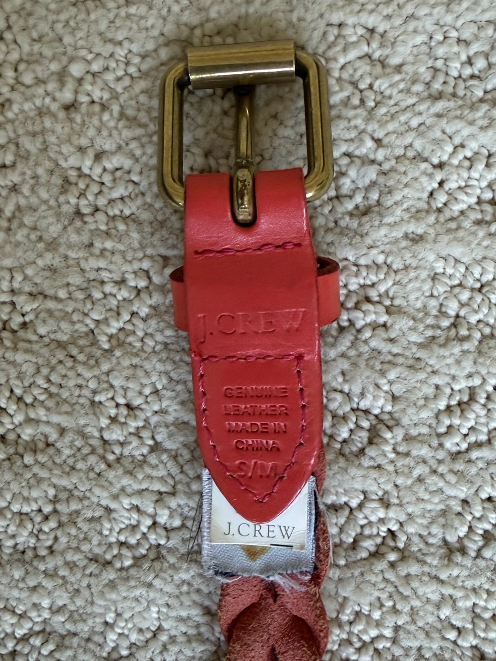 J. Crew Braided Leather Belt with Gold Buckle, Coral Pink, size S/M - Picture 5 of 5